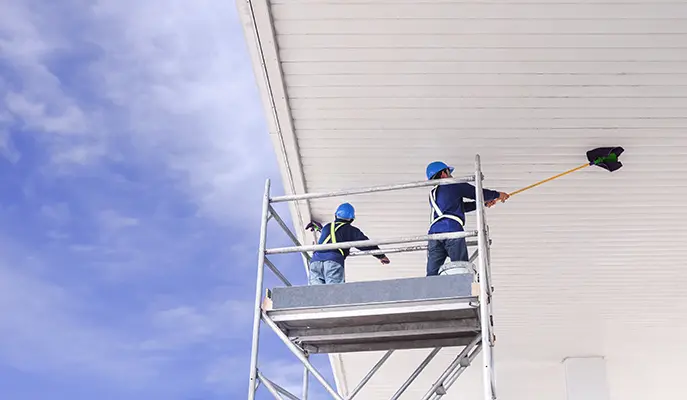 two painters clean the house from dust and dirt