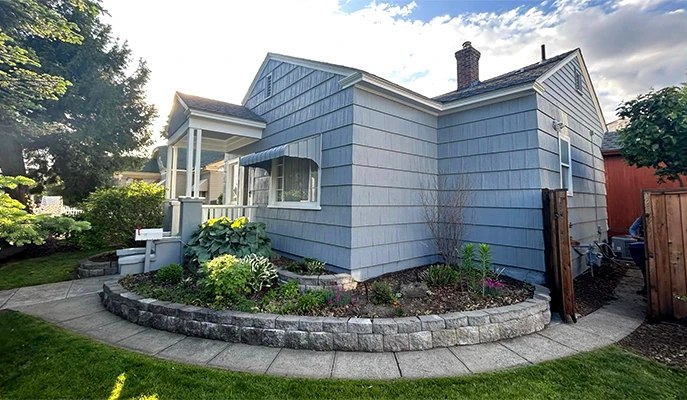 house after external cleaning and external painting in blue color