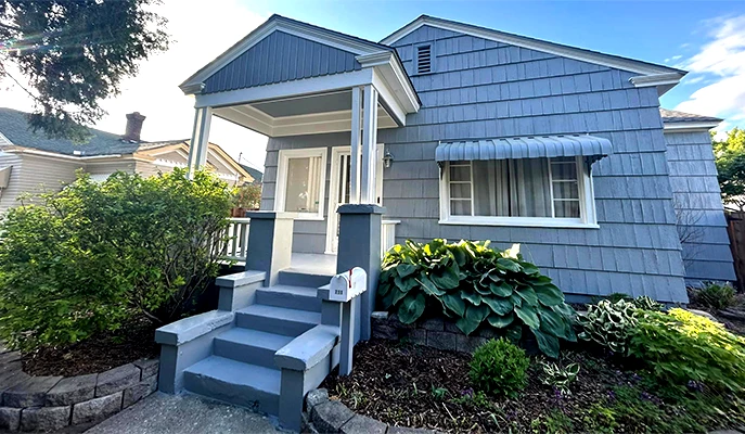 house after external cleaning and external painting in blue color