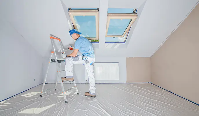 interior painting of a room in white