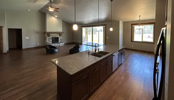 kitchen after new laminate flooring and interior painting