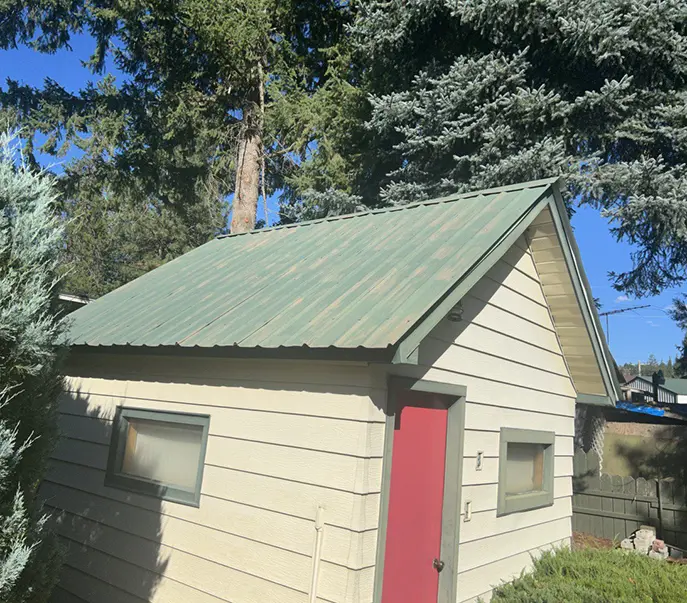 green rusty metal roof before painting