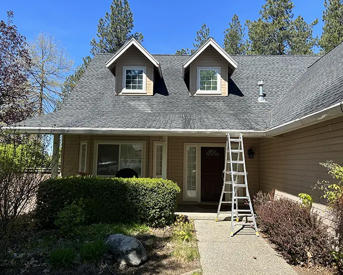 house after roof cleaning and exterior cleaning