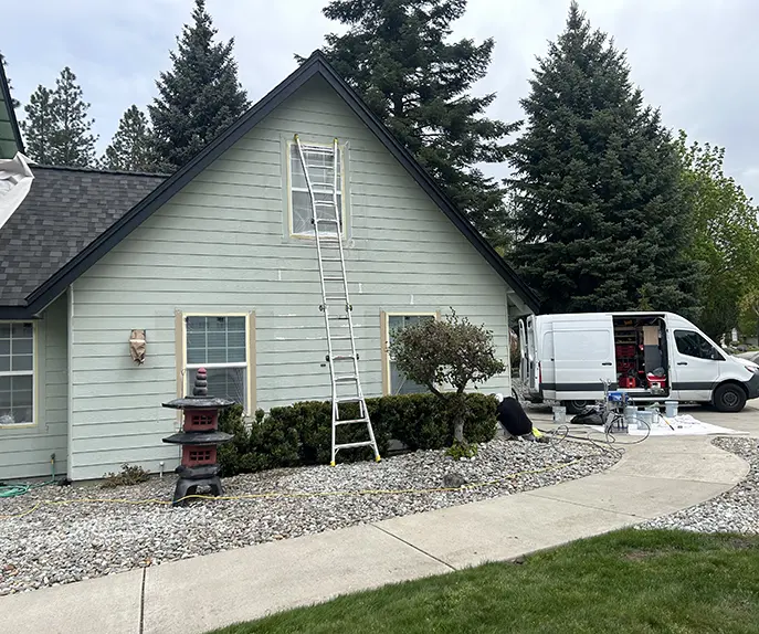 beginning of exterior painting of the house